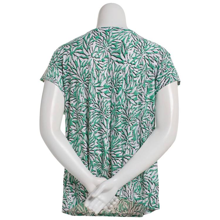 Plus Size Emily Daniels Short Sleeve Tropical Leaf Button Blouse