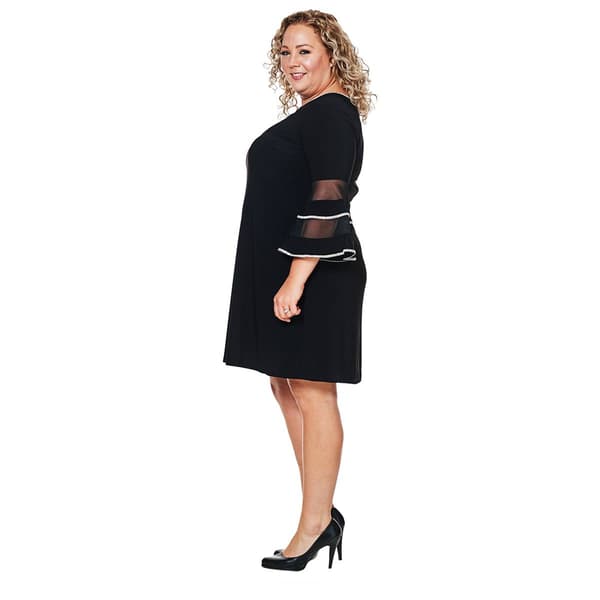 Plus Size MSK Illusion Bell Sleeve Rhinestone Trim Dress
