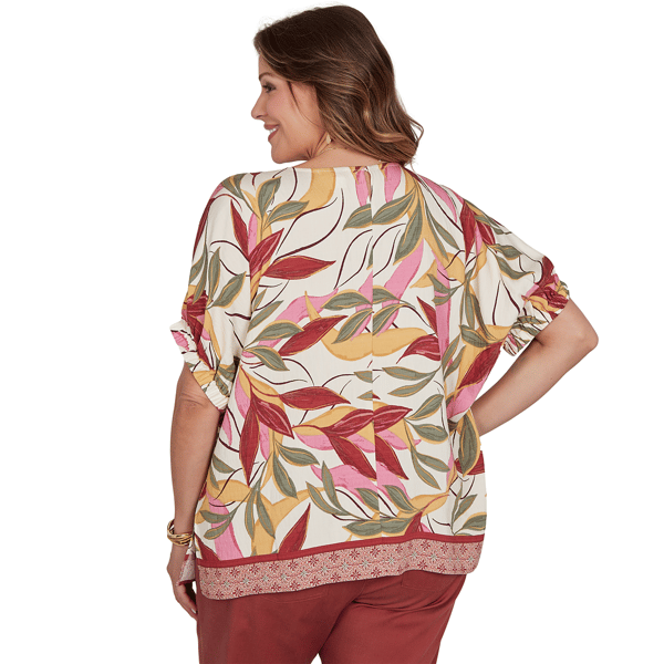 Plus Size Ruby Rd. Sedona Escape Short Sleeve Leaf Blouse