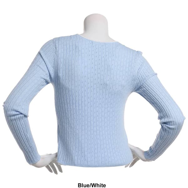 Juniors No Comment Pointelle Open Tie Front Cardigan