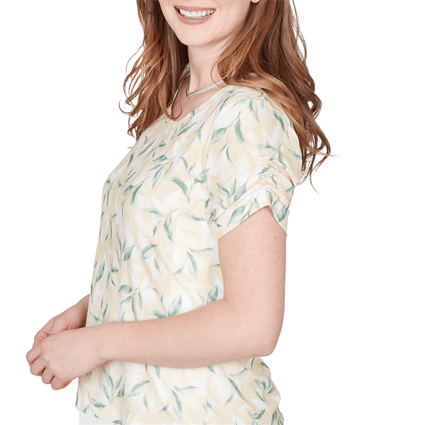 Petite Emaline Key Items Short Ruched Sleeve Leaf Tee