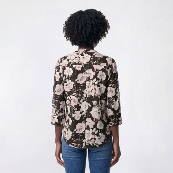 Plus Size Cocomo 3/4 Sleeve Floral Gomez Henley Blouse