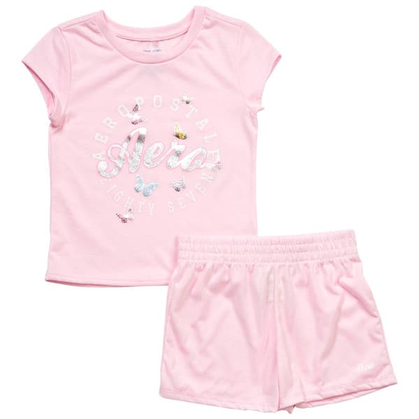 Girls (7-12) Aeropostale 2pc. Butterfly Glitter Tee & Short Set - image 