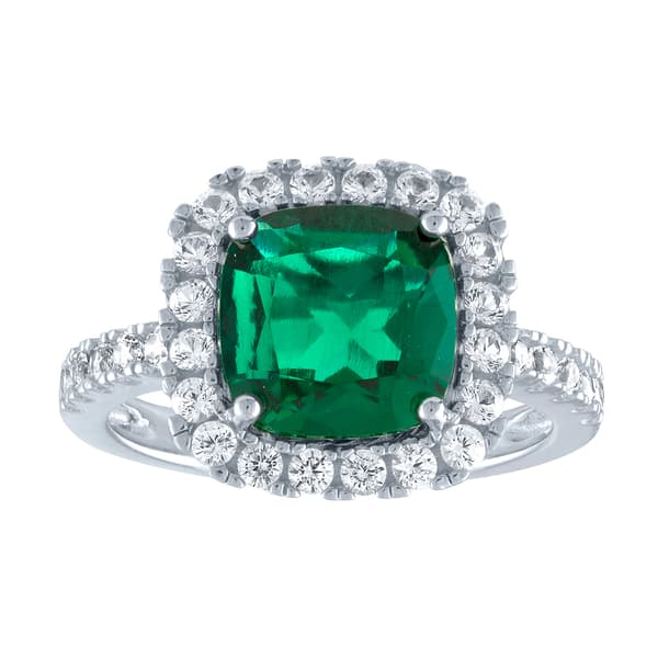 Gemstone Classics(tm) Sterling Silver Emerald/Sapphire Halo Ring