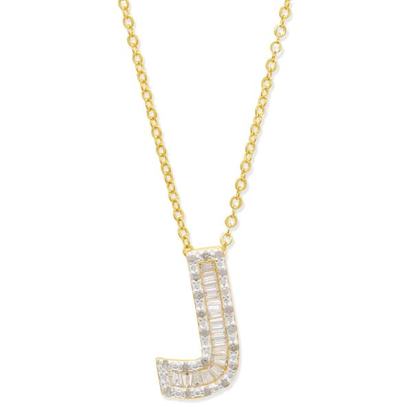 Gianni Argento Gold Plated Diamond Baguette Initial J Necklace - image 
