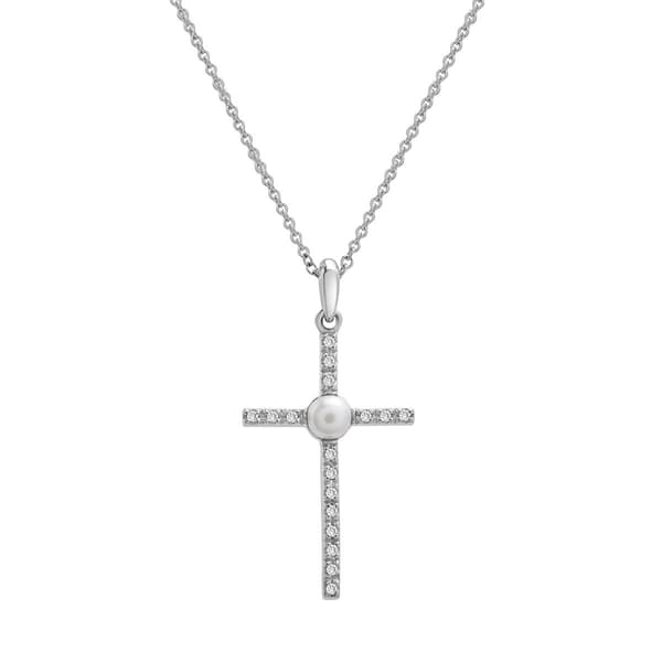 Precious Elegance(tm) Cross & Pearl Center Pendant Necklace - image 