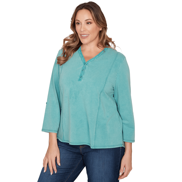 Plus Size Ruby Rd. Renaissance Romance 3/4 Sleeve V Neck Tee