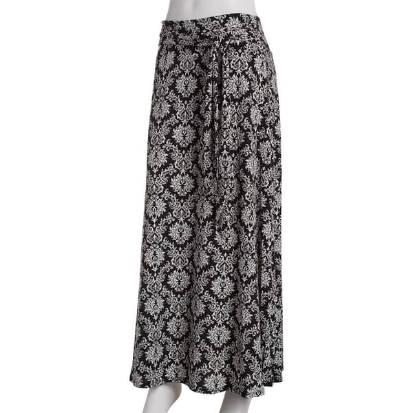 Womens NY Collection Sash Belted Damask Skirt- Black/White - image 