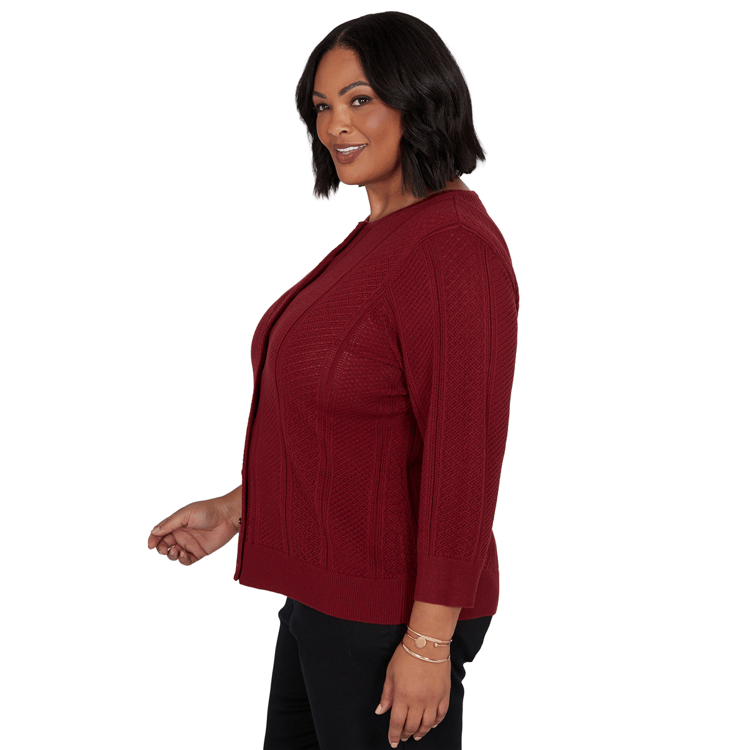 Plus Size Emaline Country Code 3/4 Sleeve Pointelle Cardigan