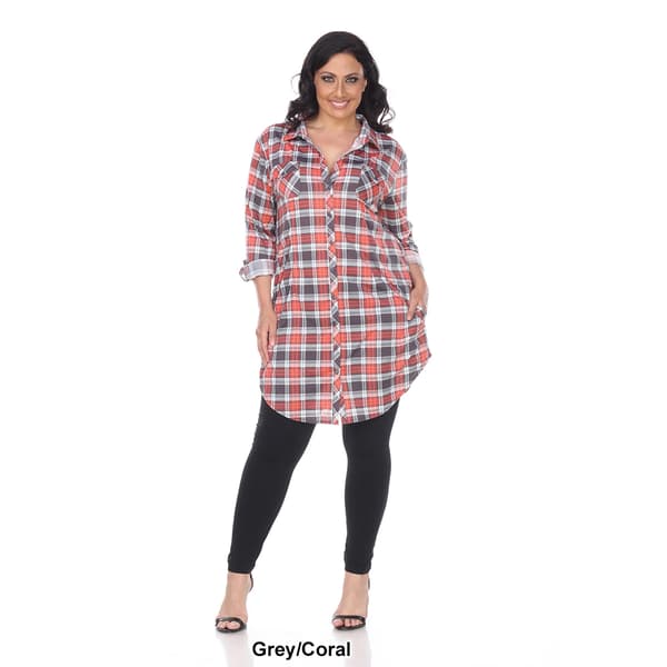 Plus Size White Mark Piper Stretchy Plaid Tunic Shirtdress