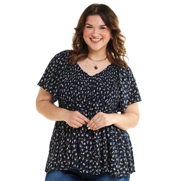 Juniors  Plus Angie V-Neck Smocked Peasant Blouse