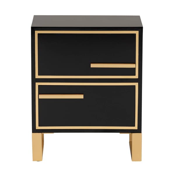 Baxton Studio Giolla Glam & Luxe Black Wood 2-Drawer Nightstand
