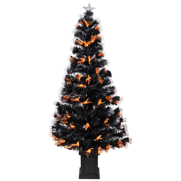Northlight 5ft. Black Fiber Optic LED Pine Potted Halloween Tree
