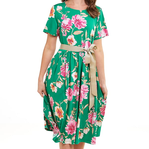 Womens Ellen Weaver Floral A-Line Ribbon Belt Dress