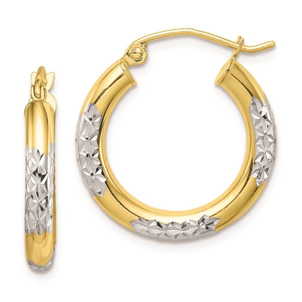 Gold Classics(tm) 10kt. & Rhodium Diamond-cut 21mm Hoop Earrings - image 