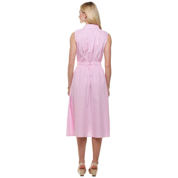 Womens Absolutely Famous Sleeveless Stripe Smock Waist Shirtdress
