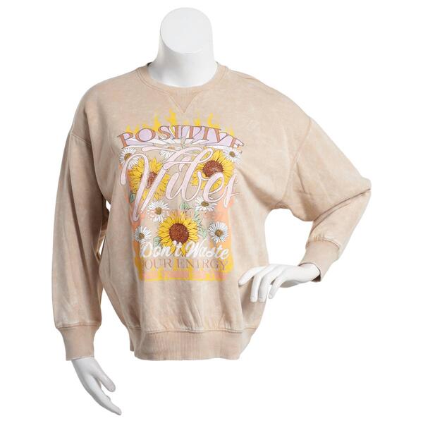 Juniors Self Esteem Positive Vibes Mineral Washed Sweatshirt - image 