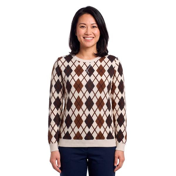 Womens Emily Daniels Long Sleeve Argyle Hacci Sweater - Tan