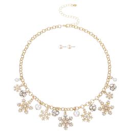 Snowflake Pearl & Crystal Ball Charm Necklace & Earring Set