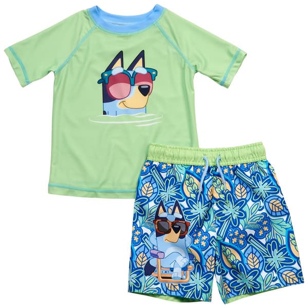 Toddler Boy Bluey 2pc. Raglan Short Sleeve Rash Guard Swim Set