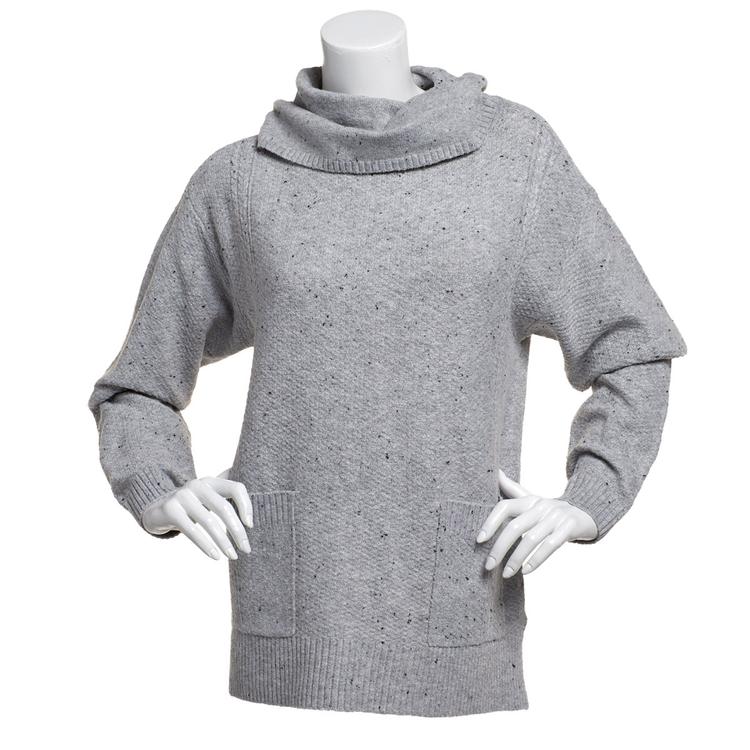 Petite Chloe & Jasmine Long Sleeve Fleck Yarn 2-Pocket Turtleneck