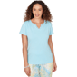 Womens Heart''s of Palm Aqua Fresh Solid Short Sleeve Smocked Sho - image 1