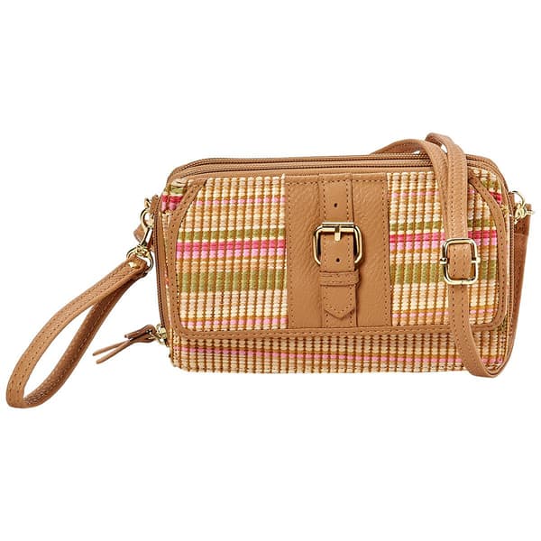 Womens Bueno Striped Woven Double Zip Flap Crossbody Wallet