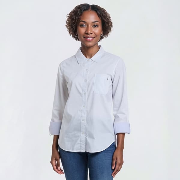 Womens Nautica Jeans Solid Roll Tab Sleeve Casual Button Down