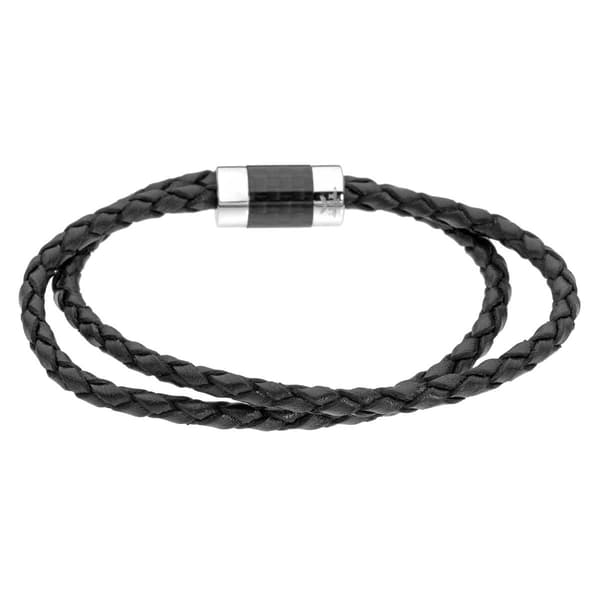 Mens Lynx Stainless Steel Leather &amp; Carbon Bracelet