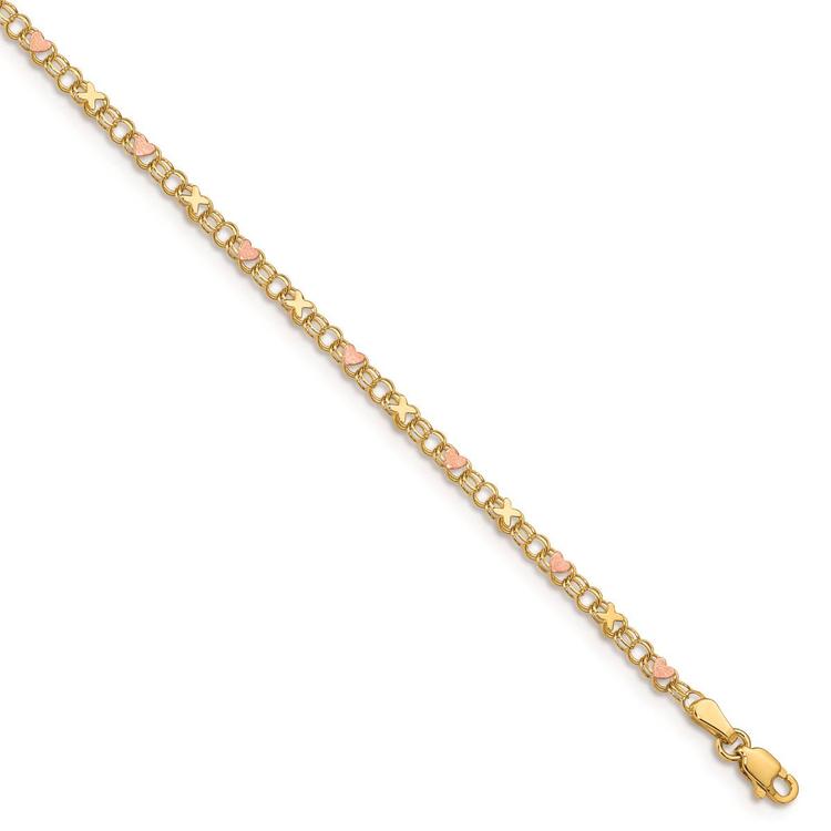 Gold Classics(tm) 14kt Gold & Rose Rhodium X's & Hearts 10in. Anklet