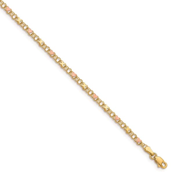 Gold Classics(tm) 14kt Gold & Rose Rhodium X's & Hearts 10in. Anklet - image 