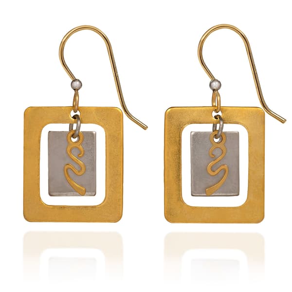 Silver Forest Mixed Metal Rectangles w/Squiggle Drop Earrings - image 