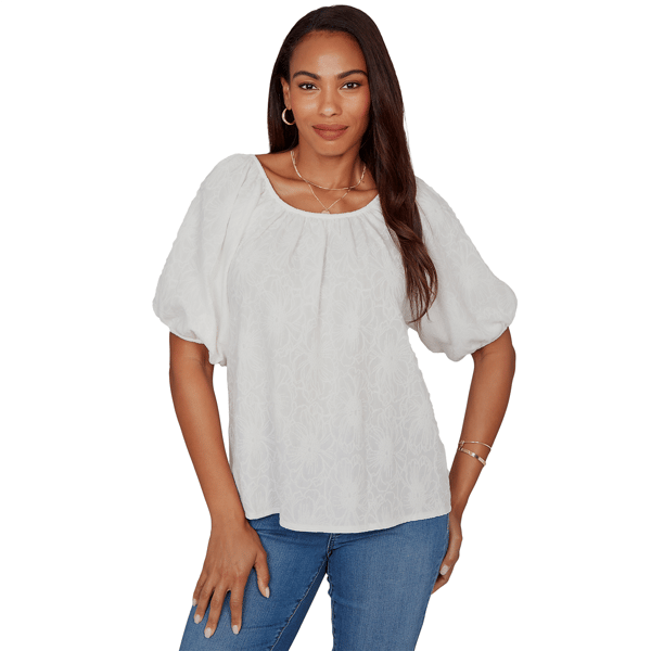 Petite Ruby Rd. Hothouse Florals Elbow Sleeve Floral Blouse - image 