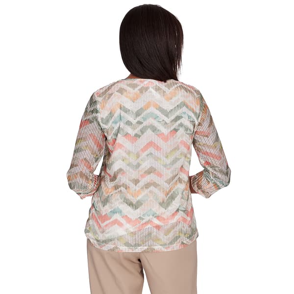 Womens Alfred Dunner Tuscan Sunset Knit Texture Chevron Blouse - Boscov's