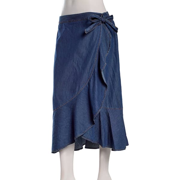 Juniors A. Byer Denim Ruffle Side Tie Wrap Skirt - image 