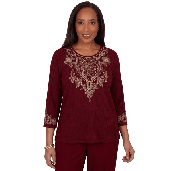Womens Alfred Dunner Union Square Scroll Embroidered Ribbed Knit - image 