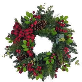 Kurt S. Adler 24in. Berries and Pinecone Ribbon Wreath