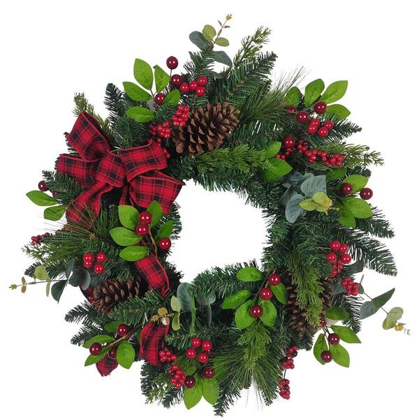 Kurt S. Adler 24in. Berries and Pinecone Ribbon Wreath - image 