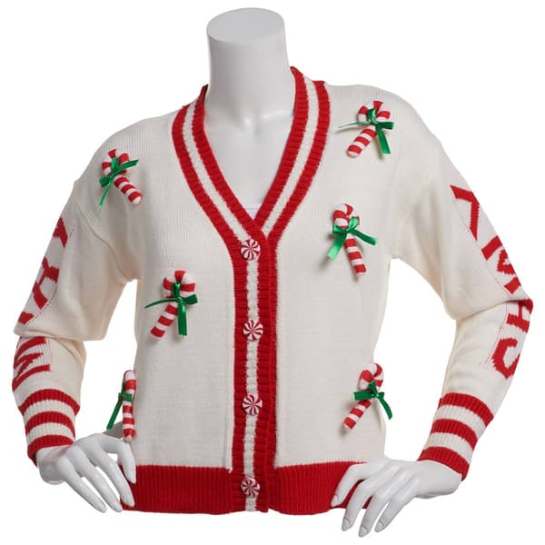 Juniors No Comment Candy Cane Cardigan