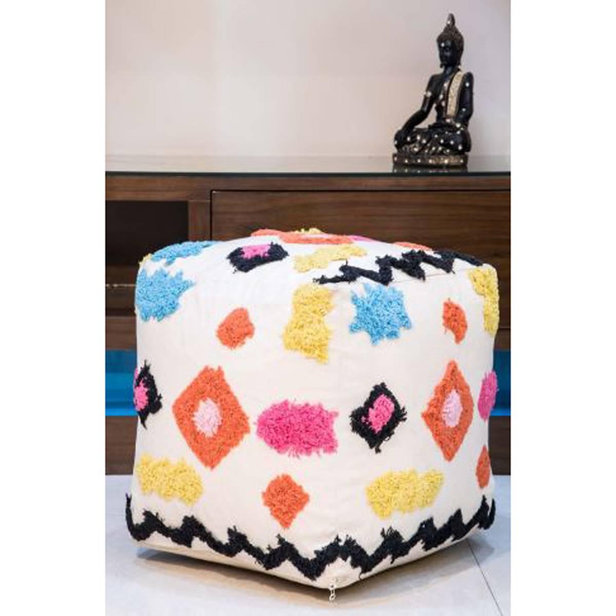 Textured Mondrian Pouf Ottoman