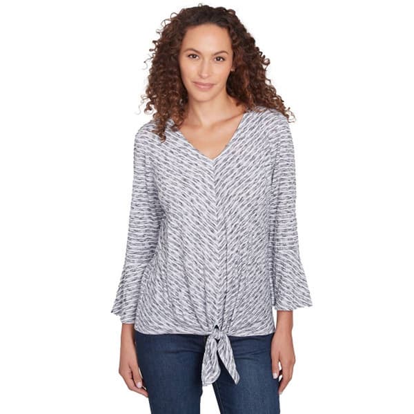 Womens Ruby Rd. Monochrome Moment Tie Front Pucker Blouse