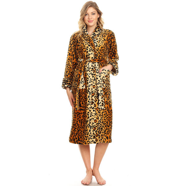 Womens White Mark Super Soft Cheetah Lounge Robe - image 