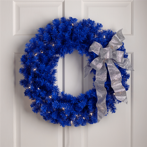 Northlight 24in. Royal Blue Pre-Lit Pine Christmas Wreath - image 