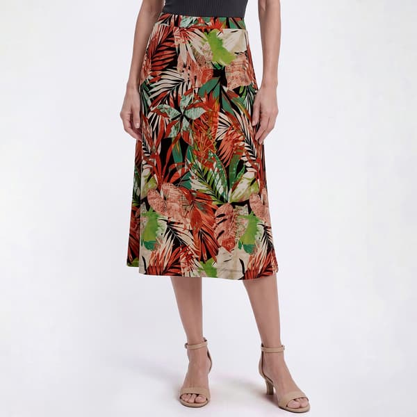 Womens Kasper Pull On Tropical Leaf Midi Skirt