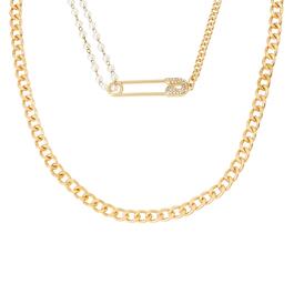 Steve Madden 2 Row Faux Pearl Strand & Pave Safety Pin Necklace
