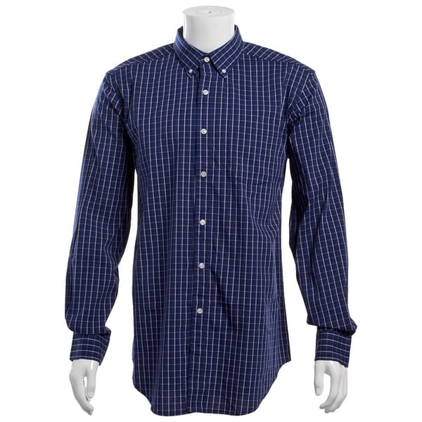Mens Preswick & Moore(R) Long Sleeve Plaid Dress Shirt - Navy