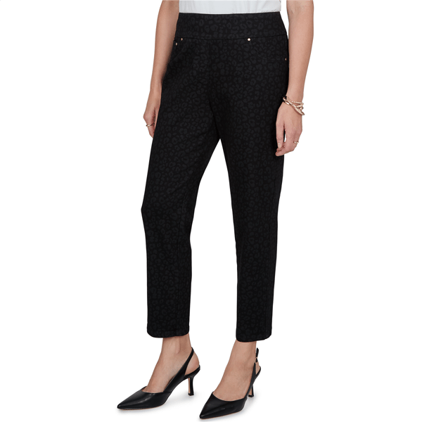 Womens Ruby Rd. Mysterious Romance Leopard Pull On Denim Pants