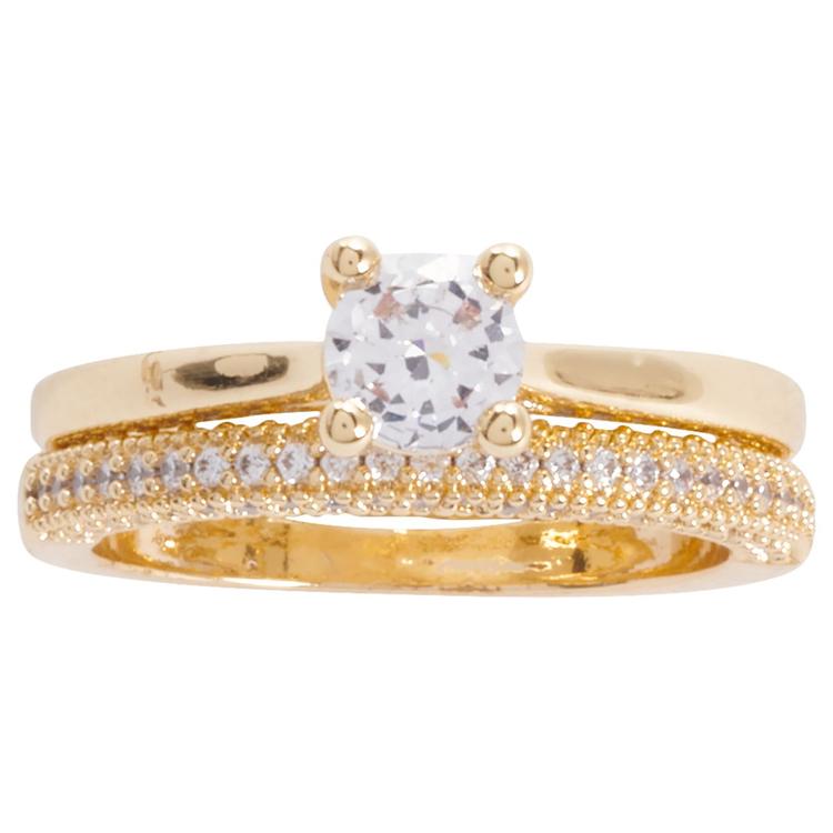 Ashley Cooper™ Gold-Tone CZ Round Stone Pave Bridal Set