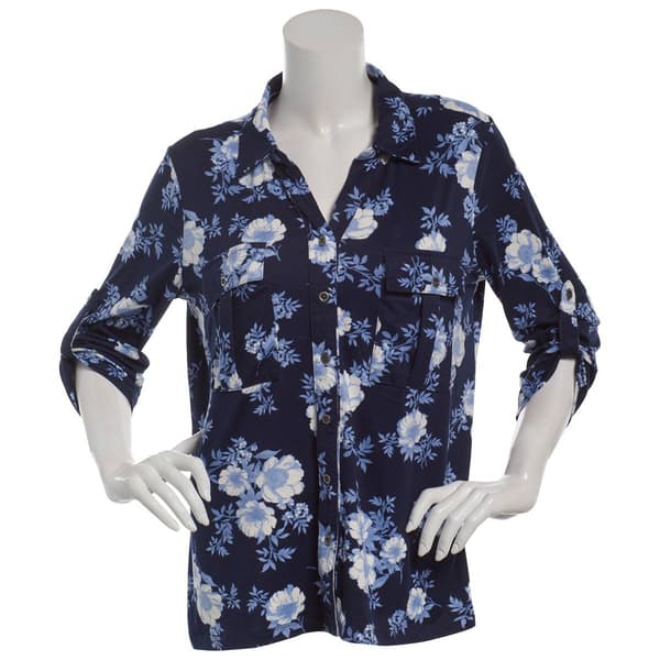 Petite Hasting & Smith 3/4 Roll Tab Floral Rose Blouse