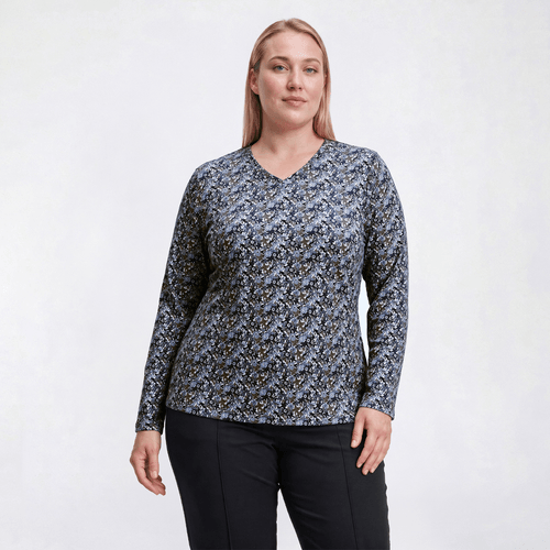 Plus Size Hasting & Smith Long Sleeve Tonal Floral Crew Neck Tee - image 